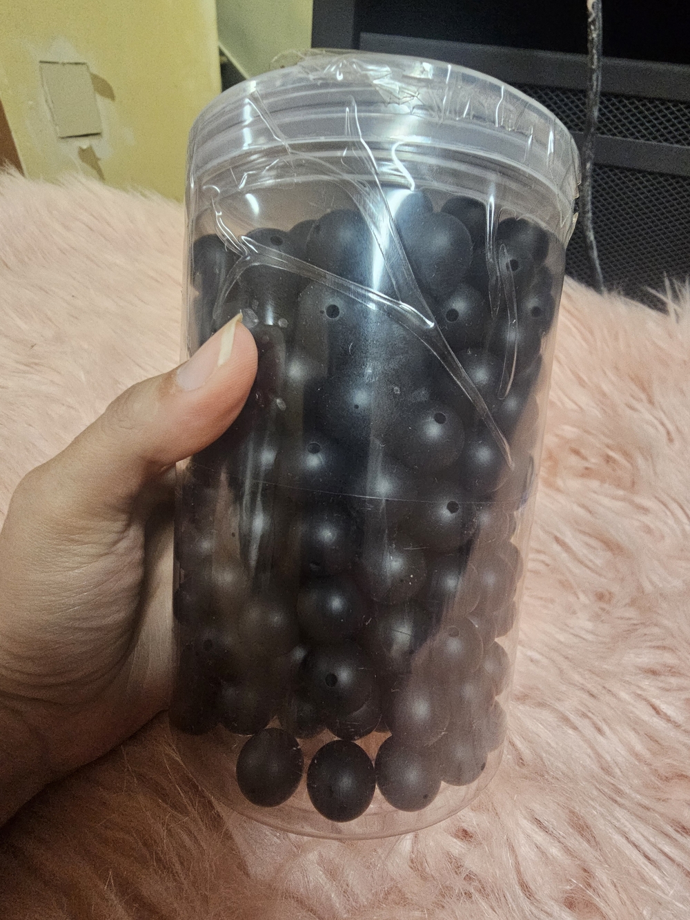 Bulk Black Round Beads Craft Beads in Plastic Storage Jar - Open Box / Unused